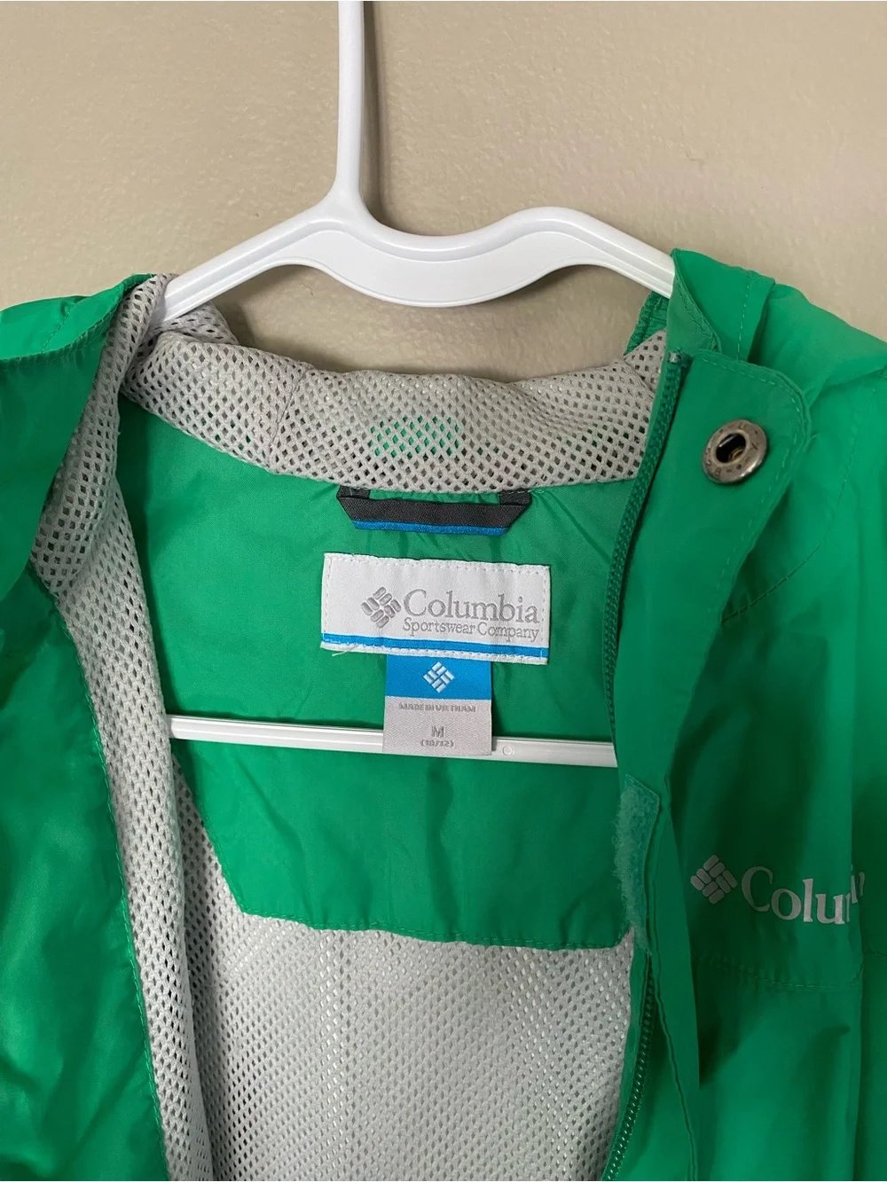 Columbia Kid Green Hooded Raincoat (Size M) 10/12